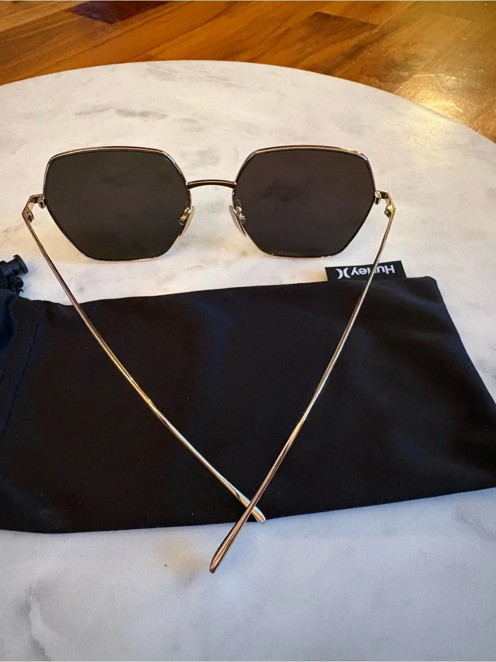 DIFF Geometric Hexagon Gold Mirrored Lens Sunglasses - Gold Frame, NEW